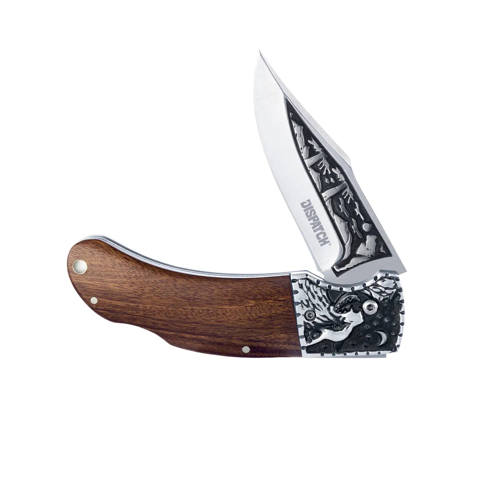 Wolf Pattern Pocket Knife Hunting Camping Stainless Steel Blade