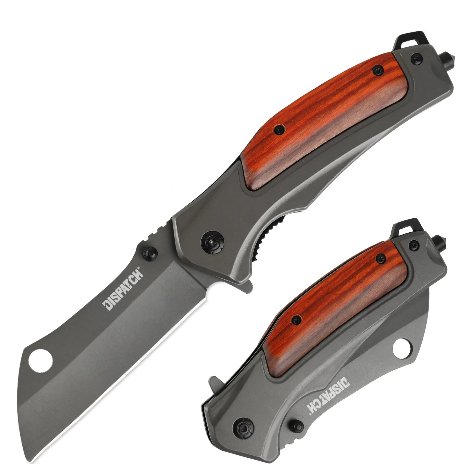 Matte Grey Folding Knife with Wood Handle