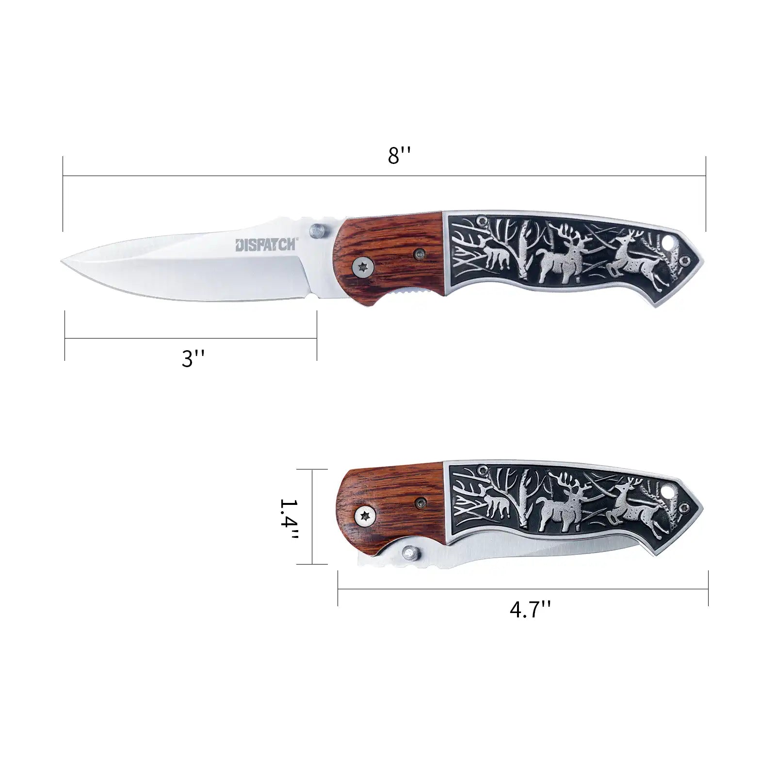 4.7” Folding Knife Stainless Steel Blade With Elk Herd Design