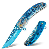 Dispatch Pocket Knife for Men Women with Clip, Folding Knife with Dragon Pattern Handle