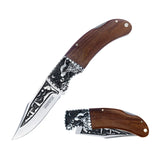 Wolf Pattern Pocket Knife Hunting Camping Stainless Steel Blade
