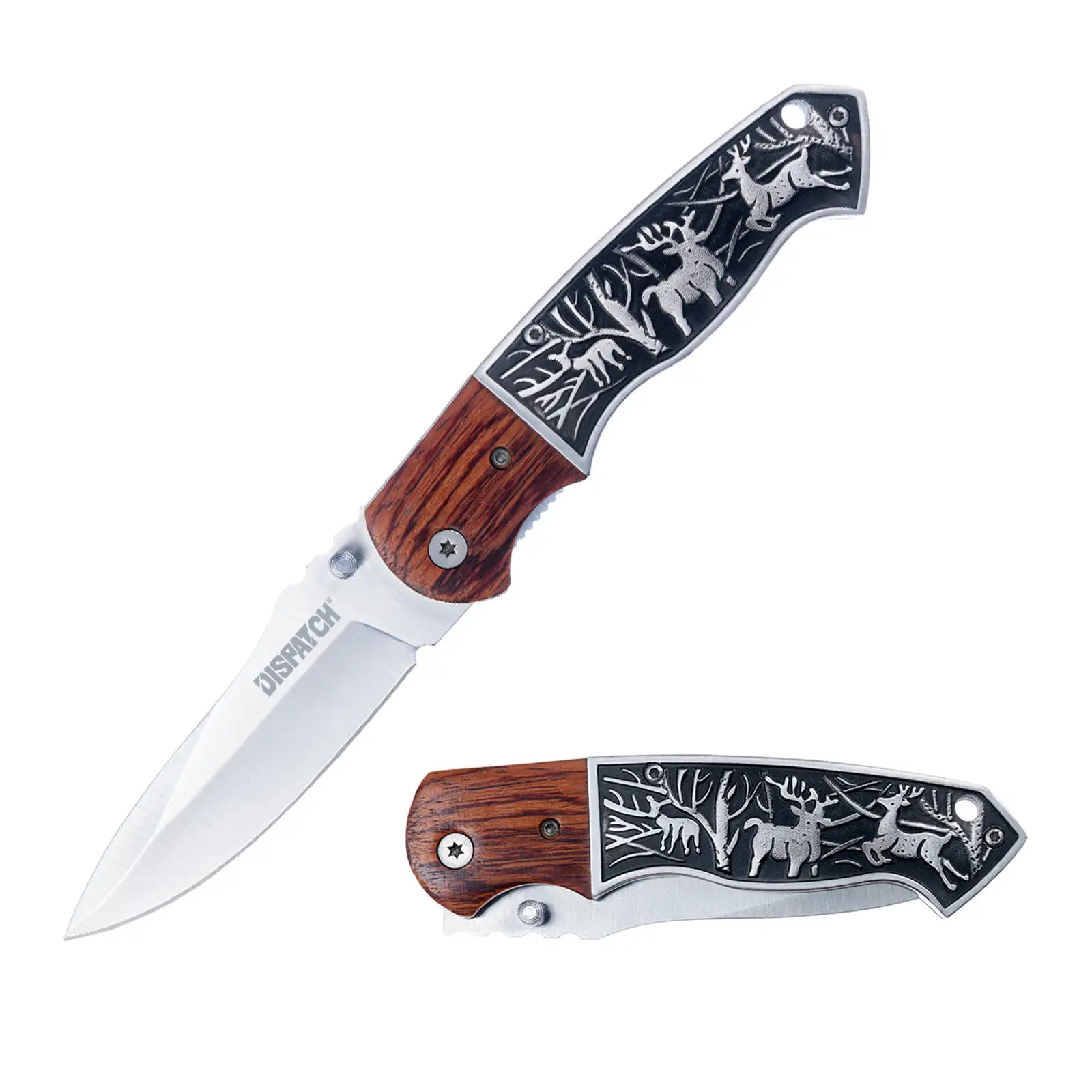 4.7” Folding Knife Stainless Steel Blade With Elk Herd Design