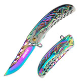 Dispatch Pocket Knife for Men Women with Clip, Folding Knife with Dragon Pattern Handle