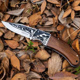 Wolf Pattern Pocket Knife Hunting Camping Stainless Steel Blade