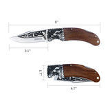 Wolf Pattern Pocket Knife Hunting Camping Stainless Steel Blade