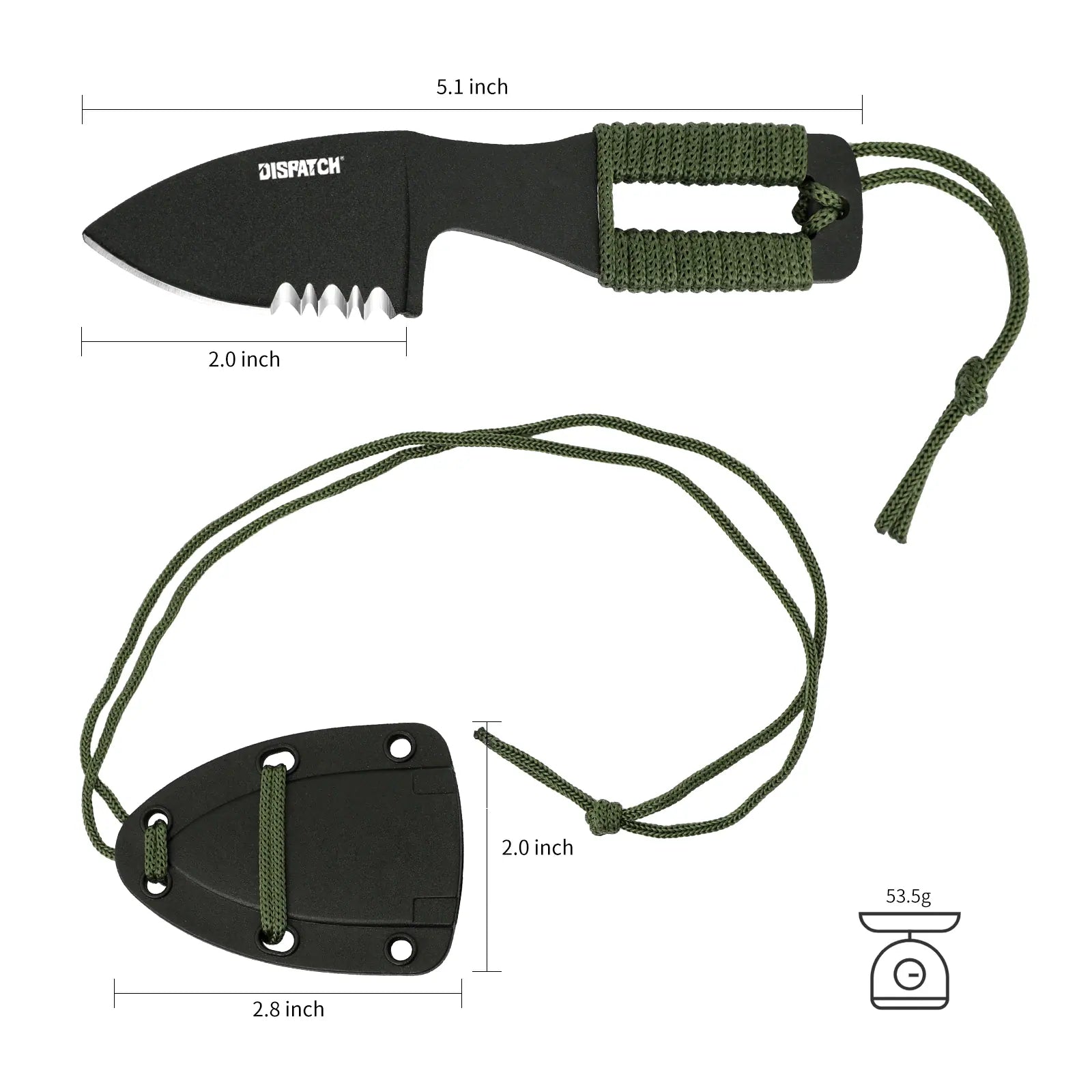 Black Oxide Fixed Blade with Rope and Sheath for EDC
