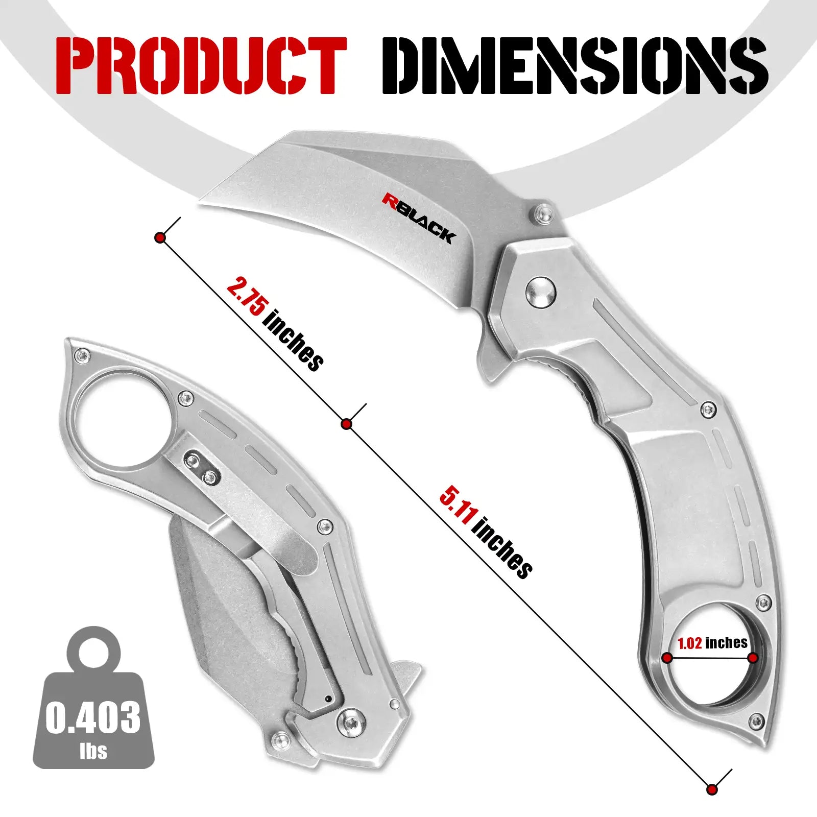 RBLACK Wharncliffe Blade Pocket Knife With Clip RK0202-SL