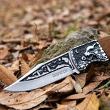 Wolf Pattern Pocket Knife Hunting Camping Stainless Steel Blade