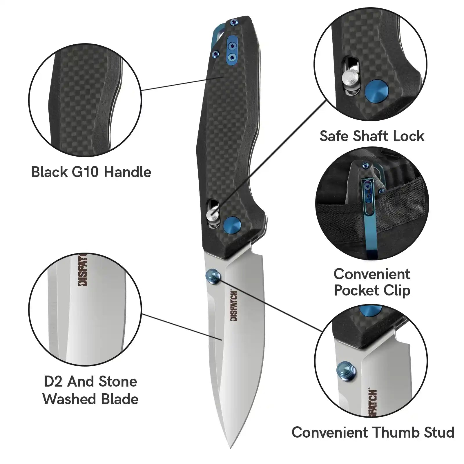 D2 Stainless Steel Blade and Non-Slip G10 Handle for Outdoor and Survival