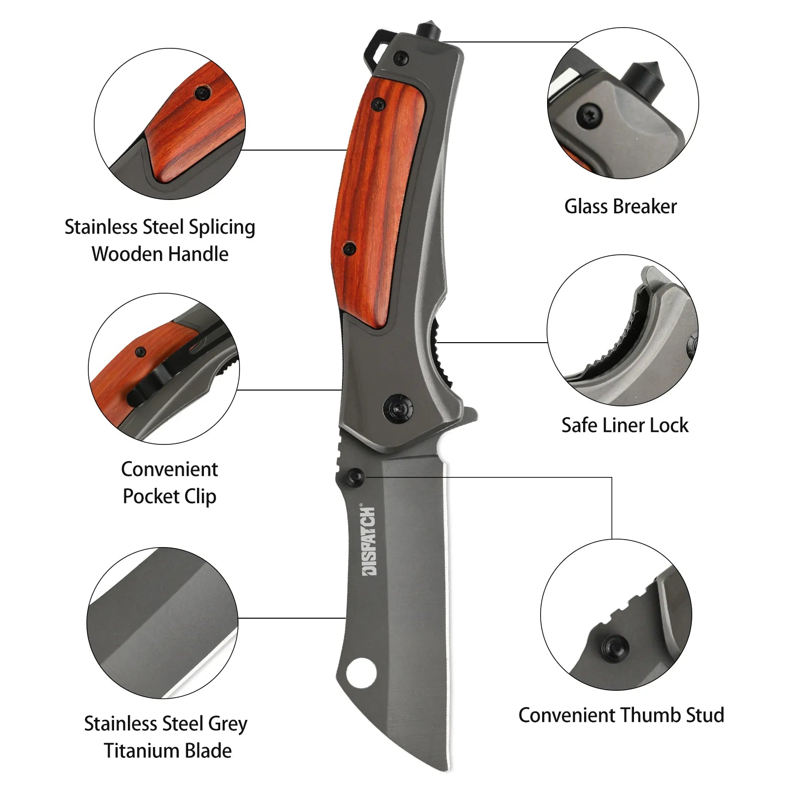 Matte Grey Folding Knife with Wood Handle