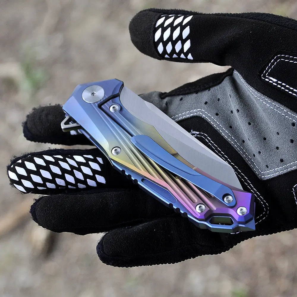 5" D2 Blade And Titanium Handle Folding Knife With Nylon Sheath