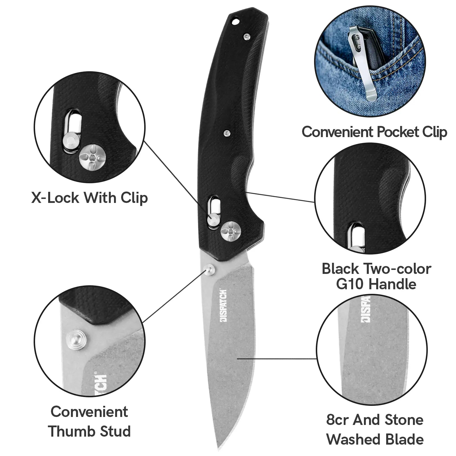 Axis Lock Folding Pocket Knife with G10 handle and 8Cr Blade
