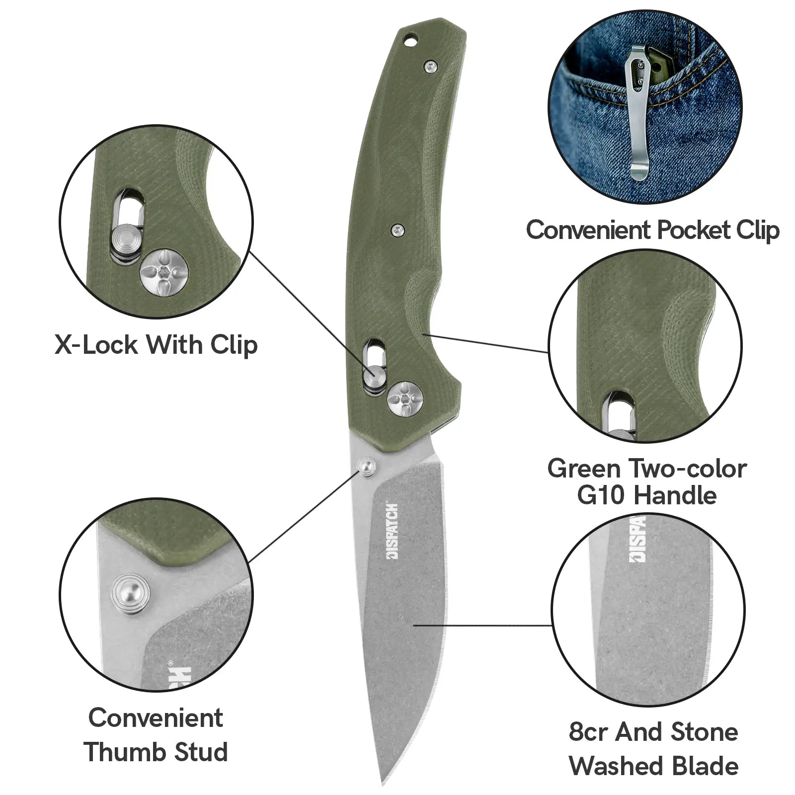 Axis Lock Folding Pocket Knife with G10 handle and 8Cr Blade