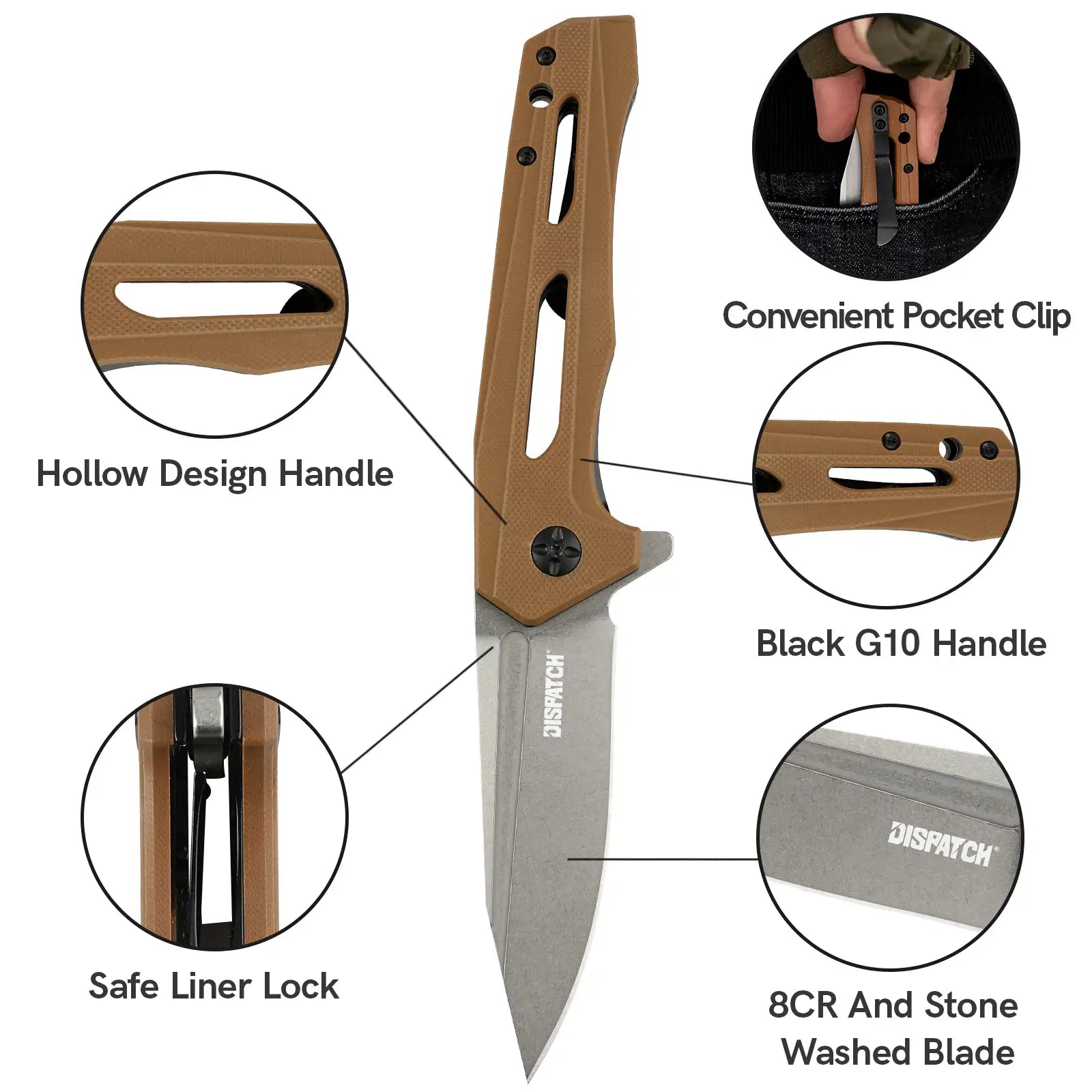 8Cr Blade Pocket Knife with G10 and Carbon Fiber Handles and Bearing System