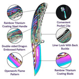 Dispatch Pocket Knife for Men Women with Clip, Folding Knife with Dragon Pattern Handle