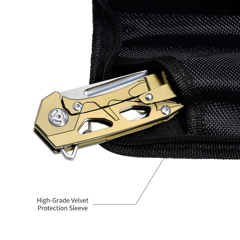4.5" TC4 Titanium Handle And D2 Blade Folding Knife With Nylon Pouch