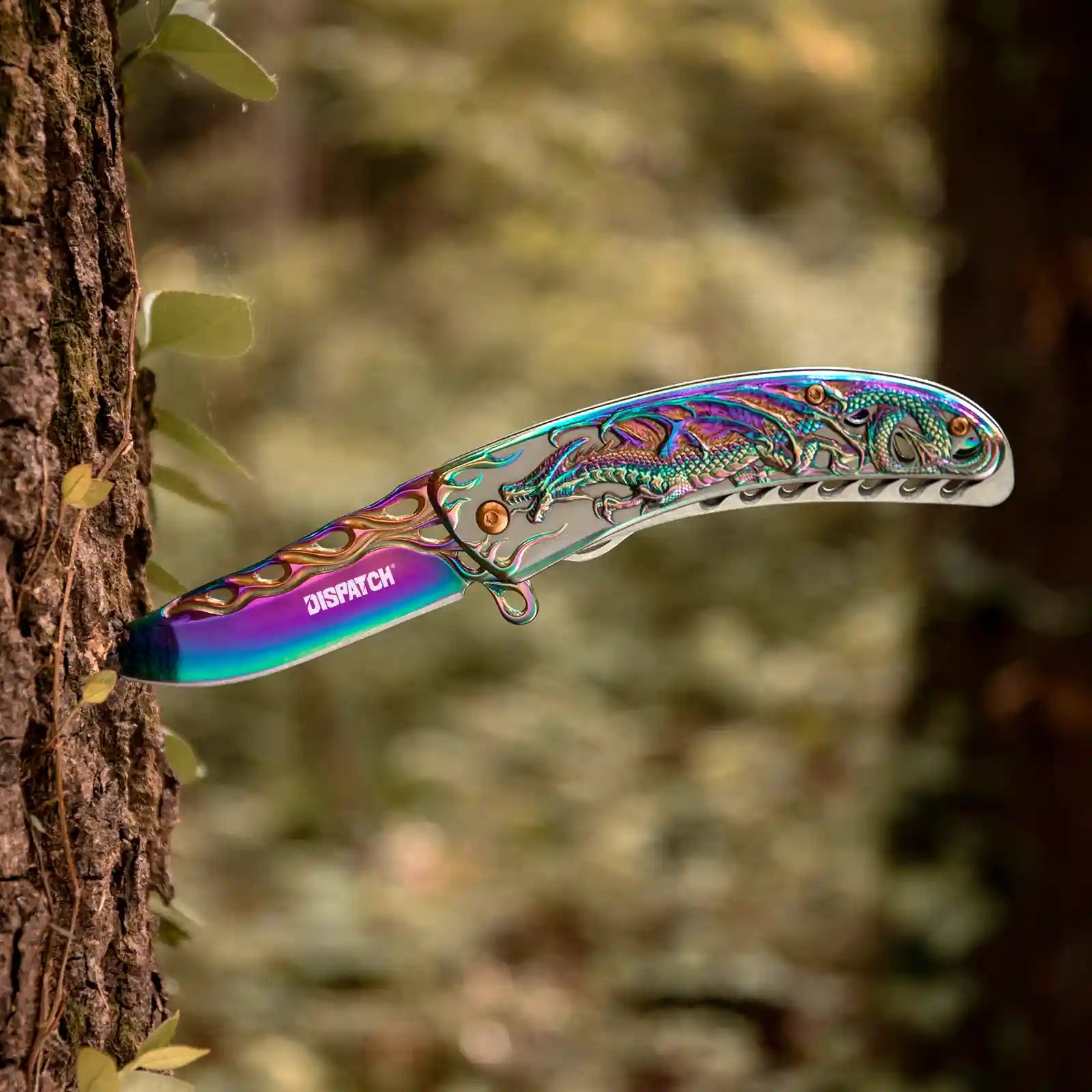 Dispatch Pocket Knife for Men Women with Clip, Folding Knife with Dragon Pattern Handle