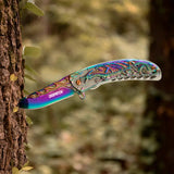 Dispatch Pocket Knife for Men Women with Clip, Folding Knife with Dragon Pattern Handle