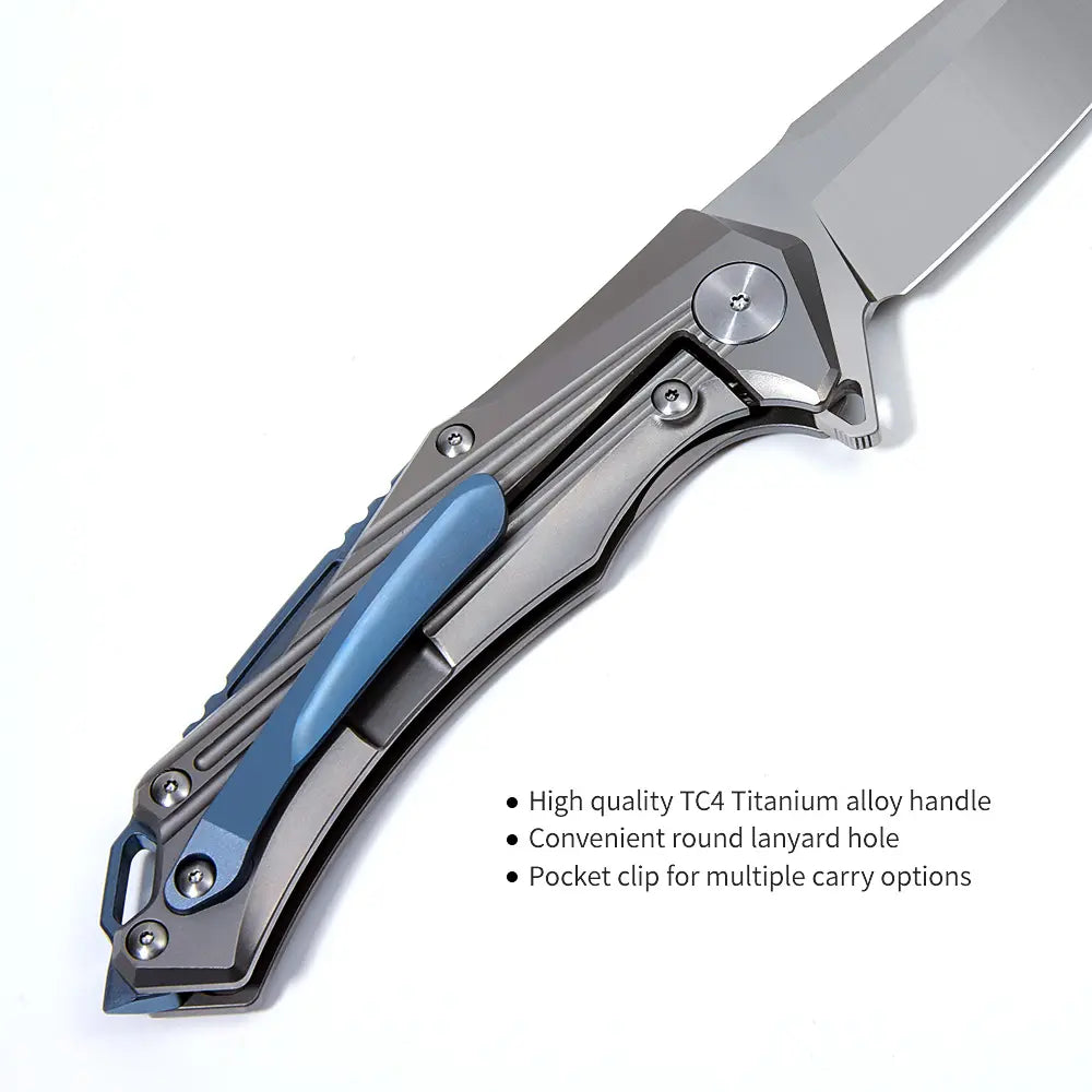 5" D2 Blade And Titanium Handle Folding Knife With Nylon Sheath
