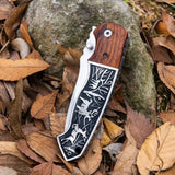 4.7” Folding Knife Stainless Steel Blade With Elk Herd Design
