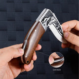 Wolf Pattern Pocket Knife Hunting Camping Stainless Steel Blade