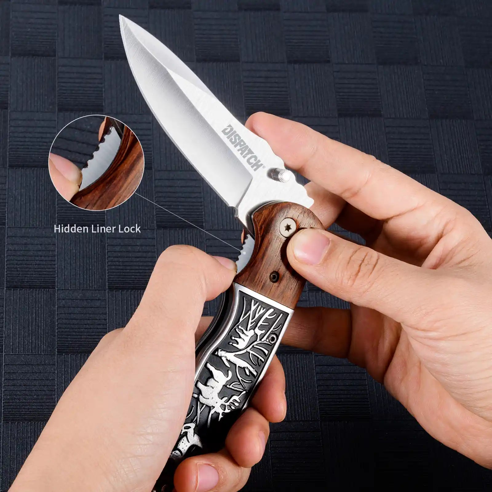 4.7” Folding Knife Stainless Steel Blade With Elk Herd Design