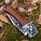 Wolf Pattern Pocket Knife Hunting Camping Stainless Steel Blade