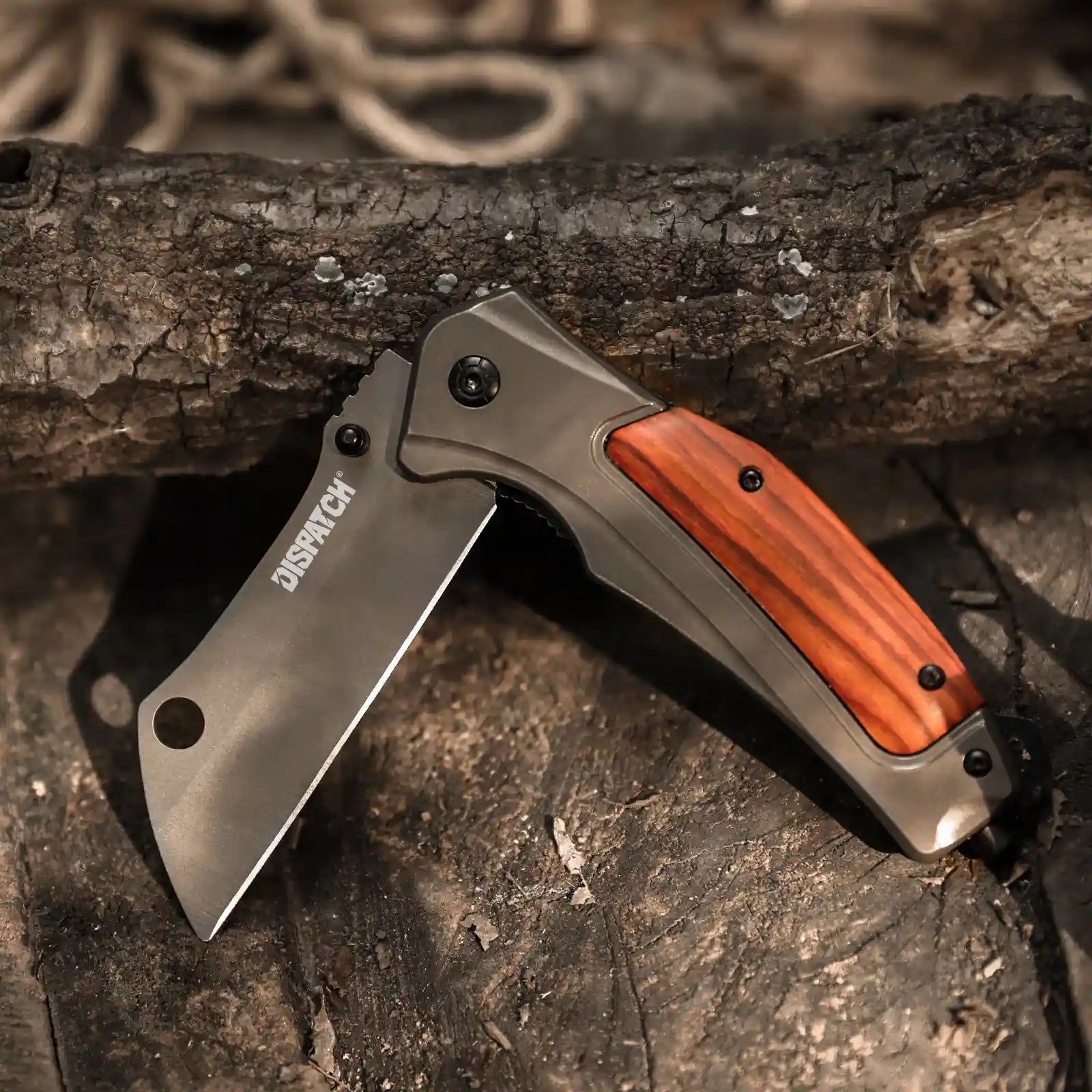 Matte Grey Folding Knife with Wood Handle