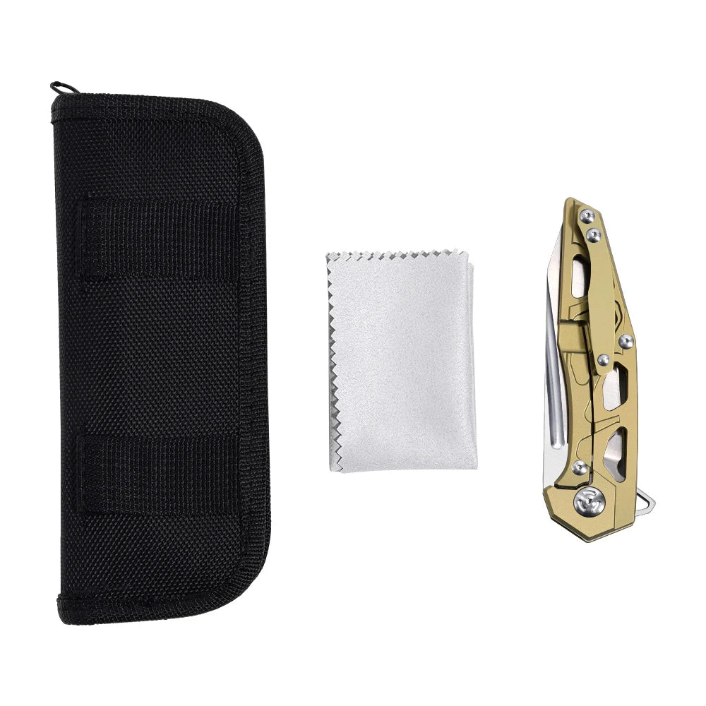 4.5" TC4 Titanium Handle And D2 Blade Folding Knife With Nylon Pouch