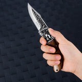 Wolf Pattern Pocket Knife Hunting Camping Stainless Steel Blade