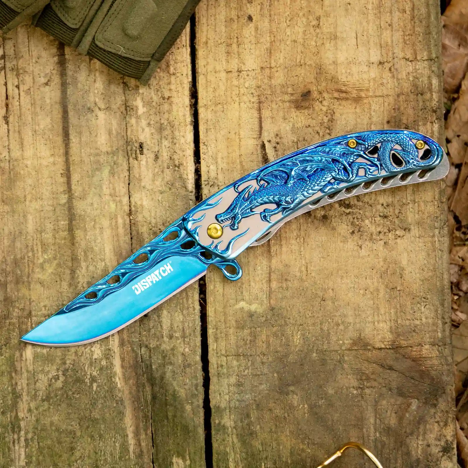 Dispatch Pocket Knife for Men Women with Clip, Folding Knife with Dragon Pattern Handle