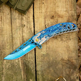 Dispatch Pocket Knife for Men Women with Clip, Folding Knife with Dragon Pattern Handle