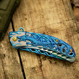 Dispatch Pocket Knife for Men Women with Clip, Folding Knife with Dragon Pattern Handle