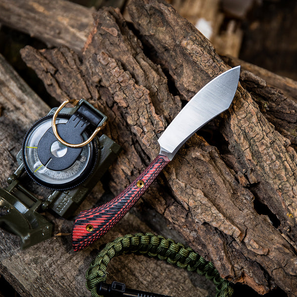 Mini Sheepsfoot Fixed D2 Blade Knife G10 Handle with Leather