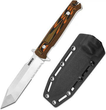 Tough Serrated Fixed Blade Knife with Waist Clip Kydex Sheath