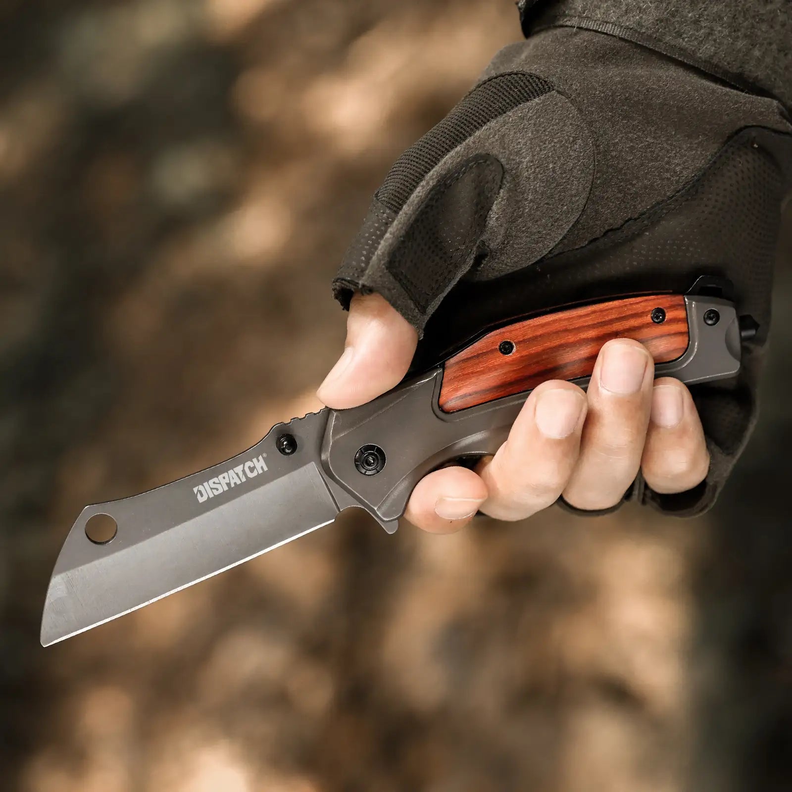 Matte Grey Folding Knife with Wood Handle