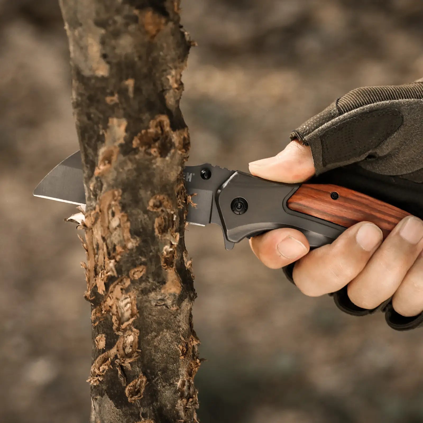 Matte Grey Folding Knife with Wood Handle