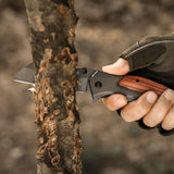 Matte Grey Folding Knife with Wood Handle