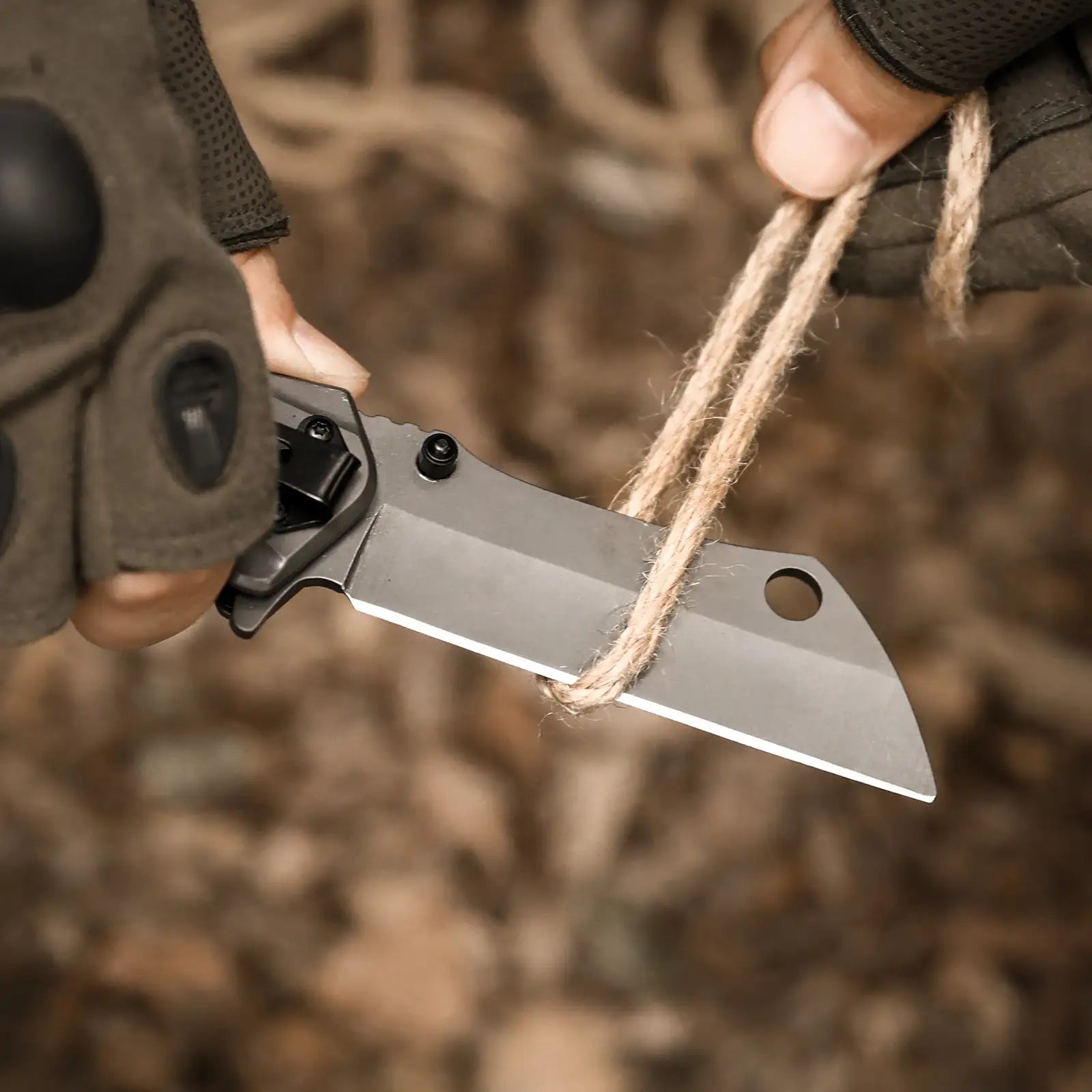 Matte Grey Folding Knife with Wood Handle