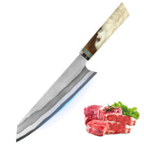 Japanese 8 inch 440C Stainless Steel Chef Knife Burning Blade Resin Turquoise Handle Butcher Knife Kitchen