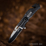4.75'' Closed Folding Pocket Knife with Serrated Clip Point Blade, Glass Breaker, and Flashlight