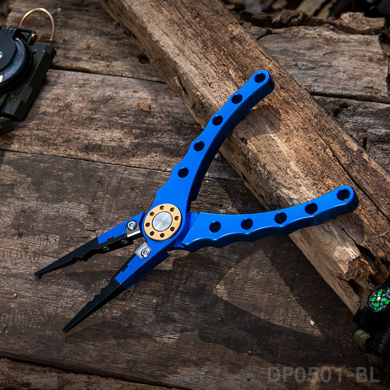 7.8" Aluminum Braid Cutters Split Ring Blue Fishing Pliers with Sheath and Lanyard