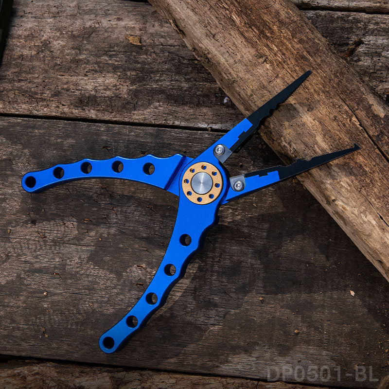 7.8" Aluminum Braid Cutters Split Ring Blue Fishing Pliers with Sheath and Lanyard
