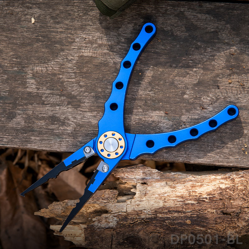7.8" Aluminum Braid Cutters Split Ring Blue Fishing Pliers with Sheath and Lanyard