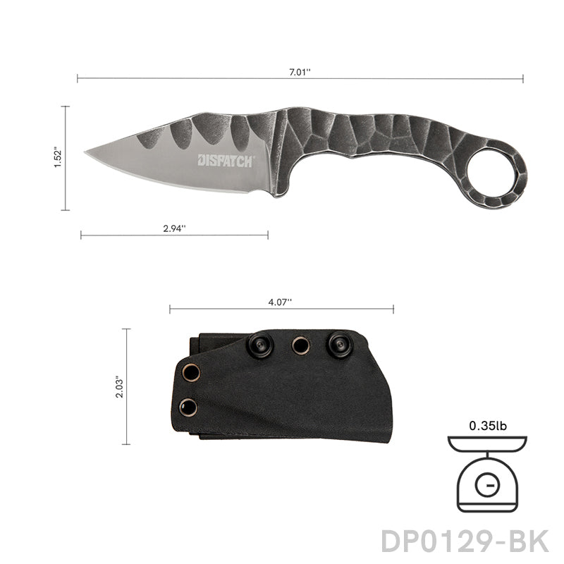 7" EDC Fixed Blade Knife DC53 Black Stone Wash Blade With ABS Sheath