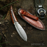 Damascus Steel Feather Knife EDC with a Luxury Gift Box