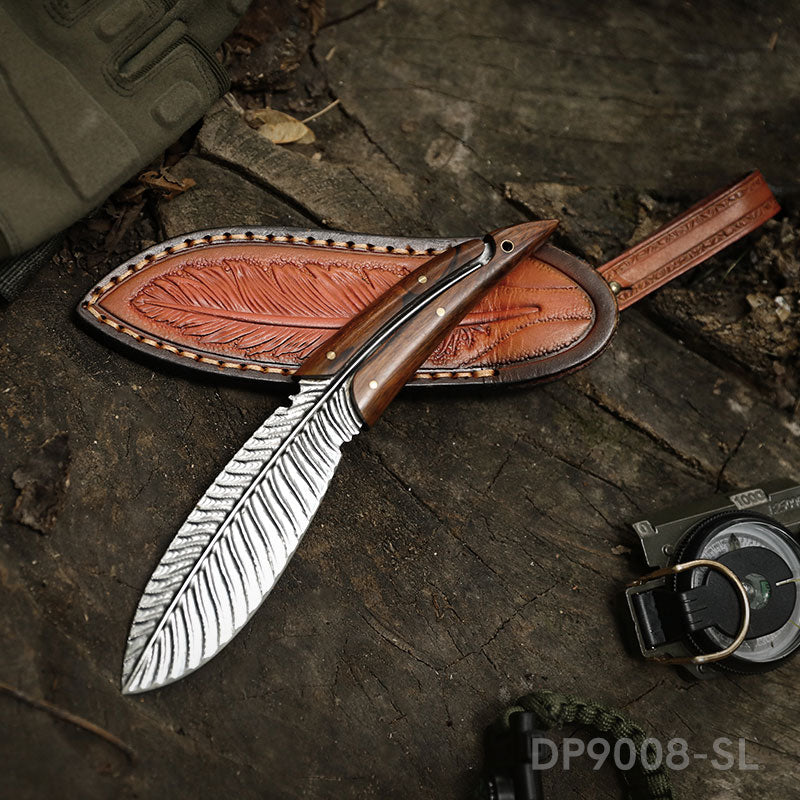 Damascus Steel Feather Knife EDC with a Luxury Gift Box
