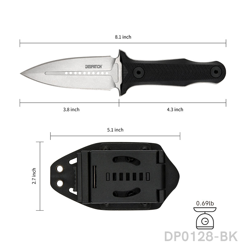 Dual Edge Fixed Blade  Survival Camping Knife G10 Handle with Waist Clip Kydex Sheath