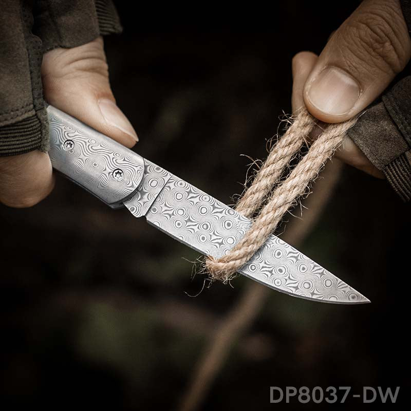 EDC Folding Hunter Damascus Steel Pocket Knife Back Lock Straight Blade with Sheath