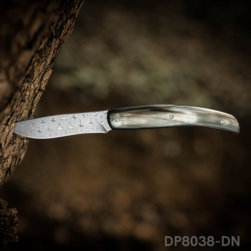 EDC Folding Hunter Damascus Steel Pocket Knife Back Lock Straight Blade with Sheath